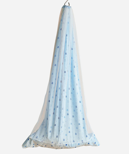 Blue Fir Tree Print Poplin Cradle / Thottil / Jhula With Matching Net