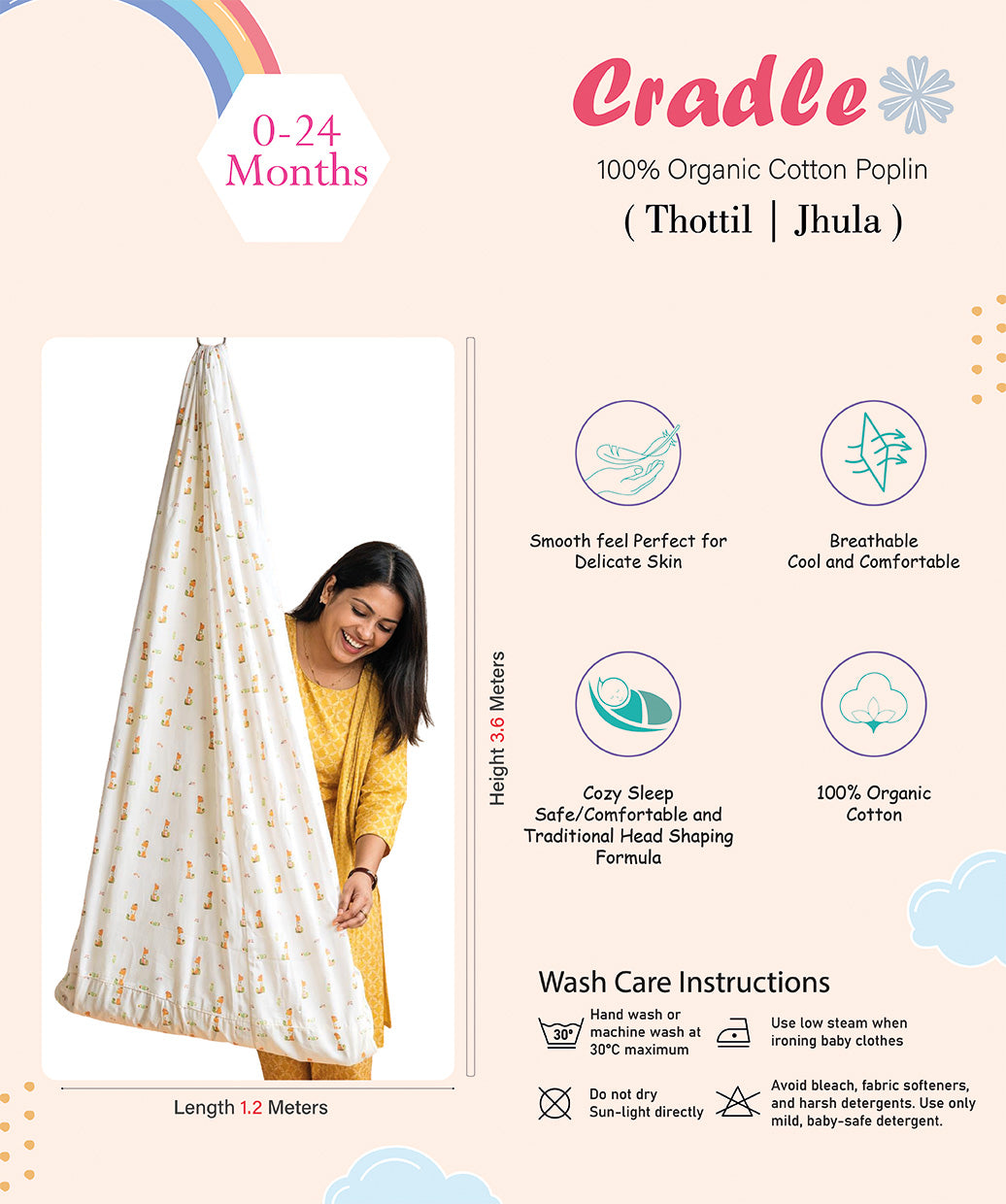 Blue Fir Tree Print Poplin Cradle / Thottil / Jhula With Matching Net