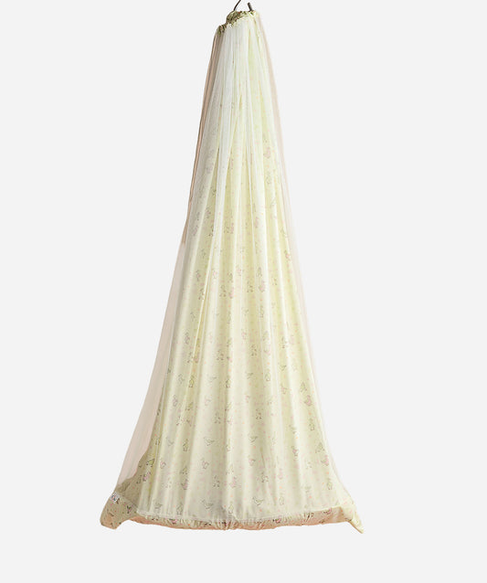 Lime Cream Runner Duck Print Poplin Cradle / Thottil / Jhula With Matching Net
