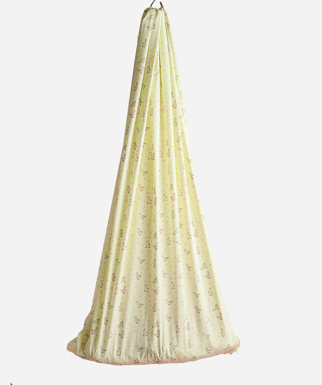 Lime Cream Runner Duck Print Poplin Cradle / Thottil / Jhula With Matching Net