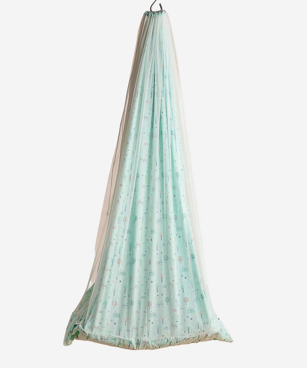 Mint Cliff Print Poplin Cradle / Thottil / Jhula With Matching Net