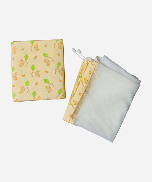 Vannilla Bunny kite Print Poplin Cradle / Thottil / Jhula With Matching Net