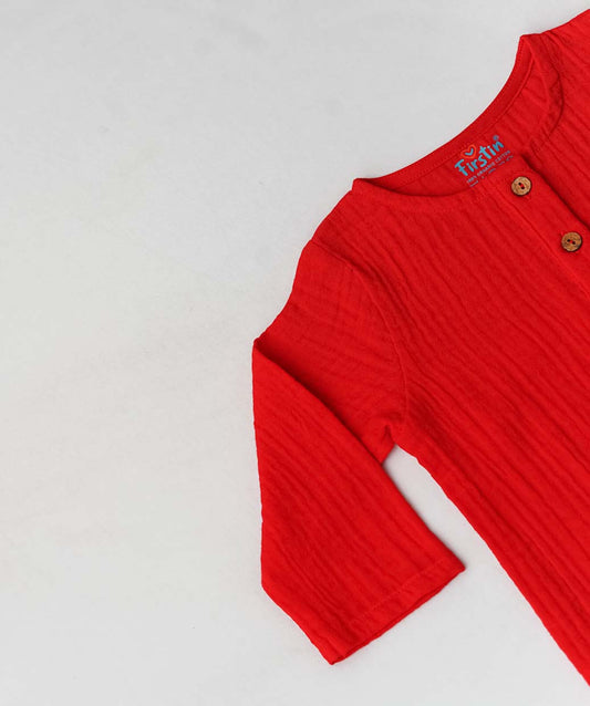 Muslin Bubble Crinkle Pyjamas Set - Carmine