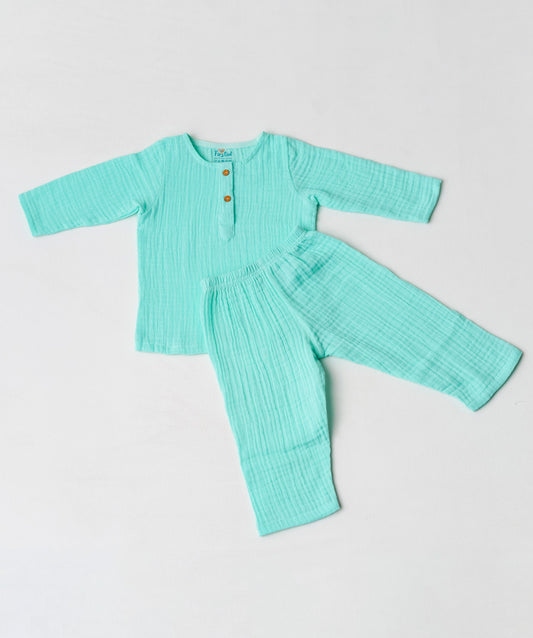 Muslin Bubble Crinkle Pyjamas Set - Marine