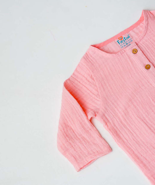 Muslin Bubble Crinkle Pyjamas Set - Flamingo Pink