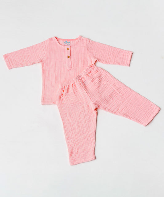 Muslin Bubble Crinkle Pyjamas Set - Flamingo Pink