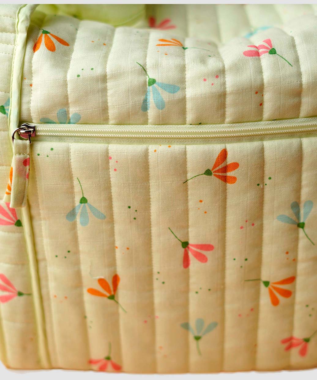 Muslin Lime Cream Bloom Printed Diaper Bag 40X28X14CM