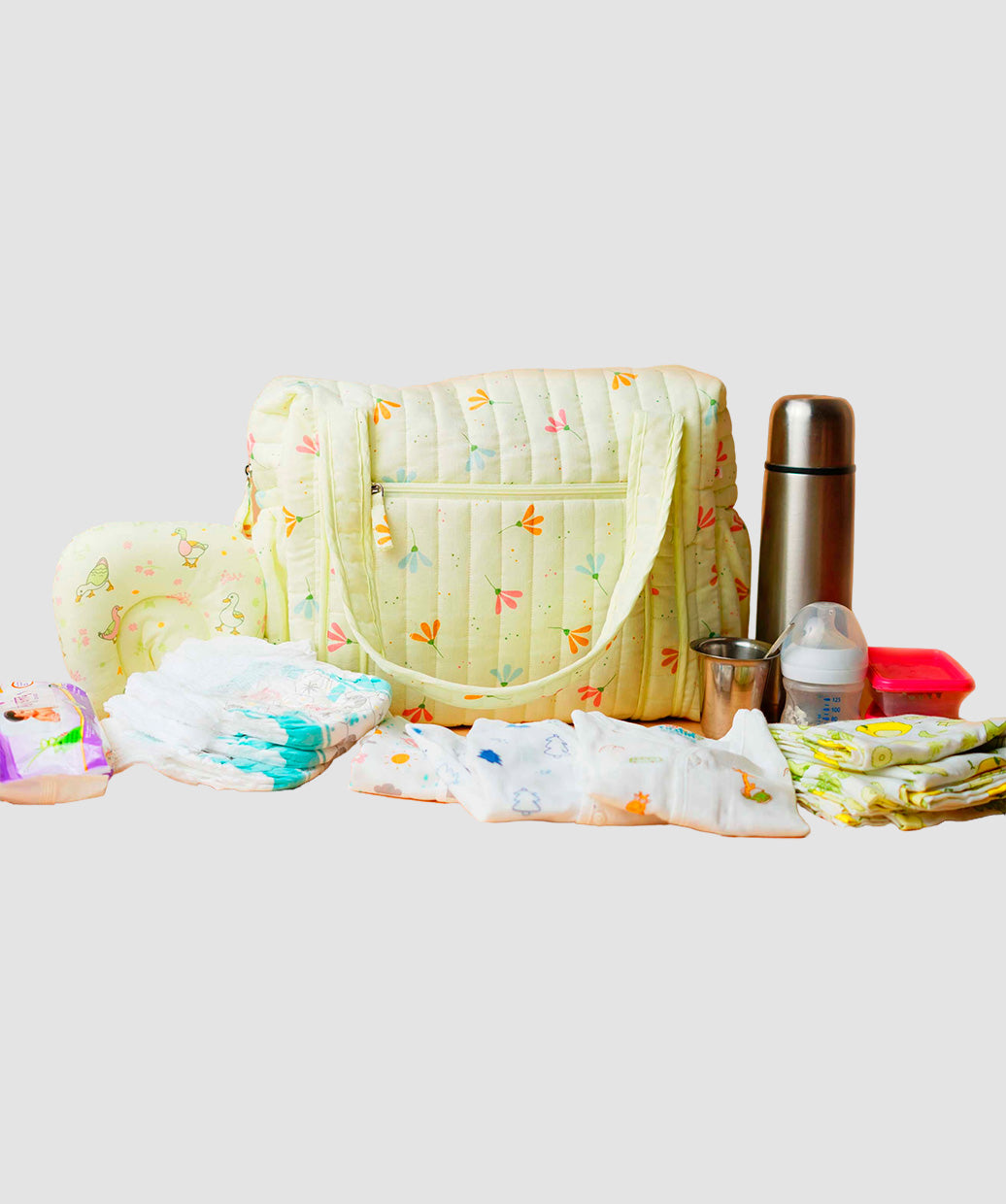 Muslin Lime Cream Bloom Printed Diaper Bag 40X28X14CM