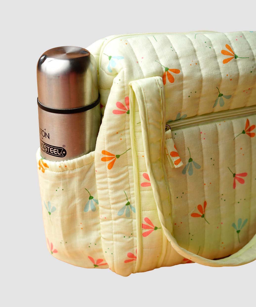 Muslin Lime Cream Bloom Printed Diaper Bag 40X28X14CM