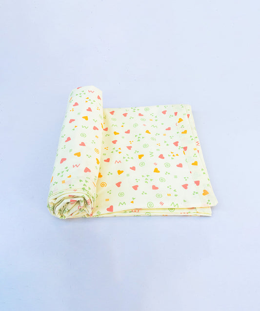Poplin Cotton  Dohar (Premium Bed Protector) - Lt. Yellow Contours