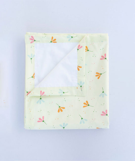 Poplin Cotton Dohar (Premium Bed Protector) - Lime Cream Bloom