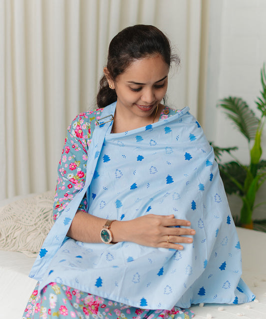 Poplin Feeding Apron Blue Fir Tree