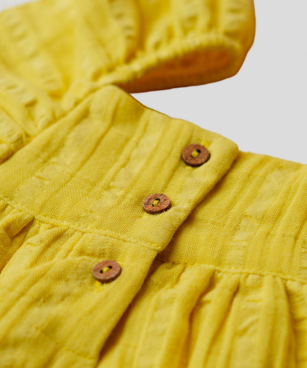 Muslin Seer Sucker Flutter Sleeve Frock - Dk Yellow