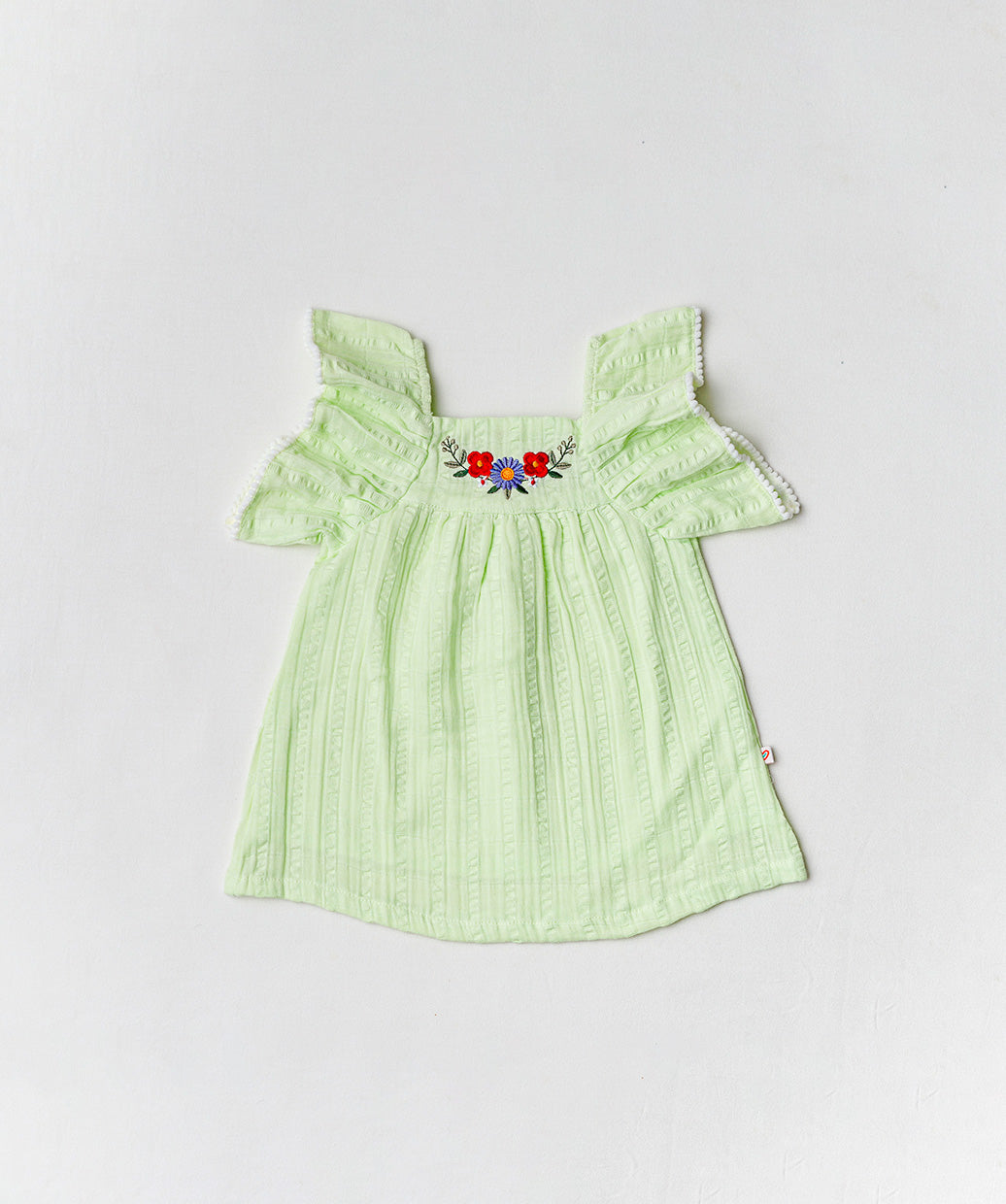 Muslin Seer Sucker Flutter Sleeve Frock - Lt Green