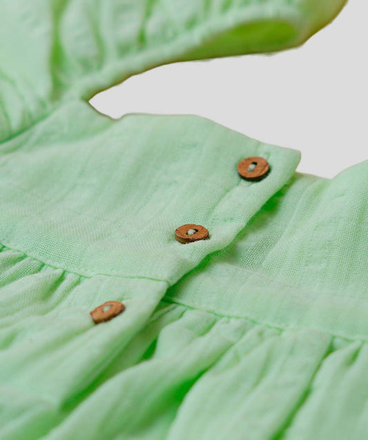Muslin Seer Sucker Flutter Sleeve Frock - Lt Green