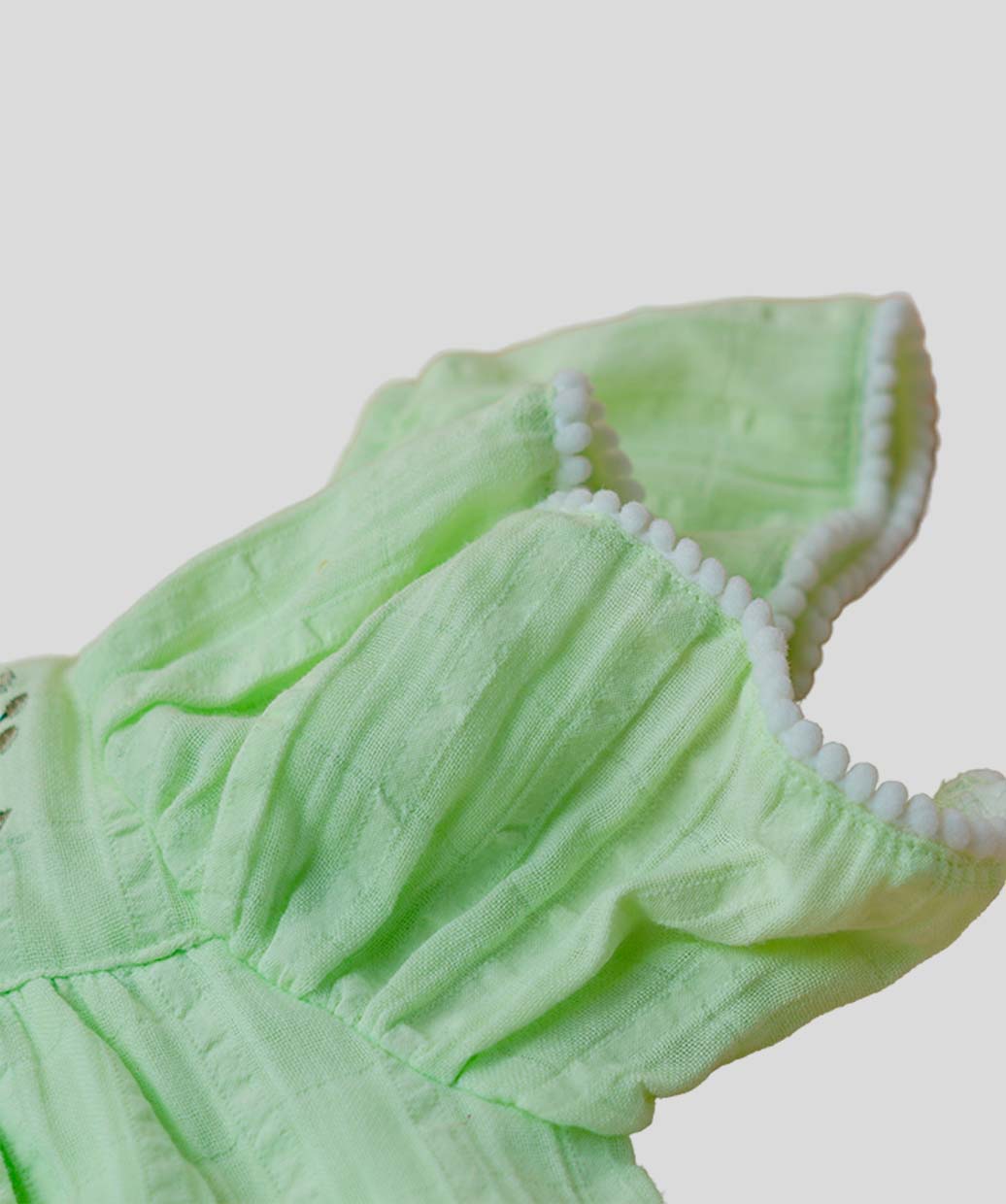 Muslin Seer Sucker Flutter Sleeve Frock - Lt Green