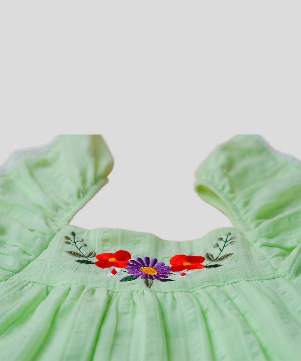 Muslin Seer Sucker Flutter Sleeve Frock - Lt Green