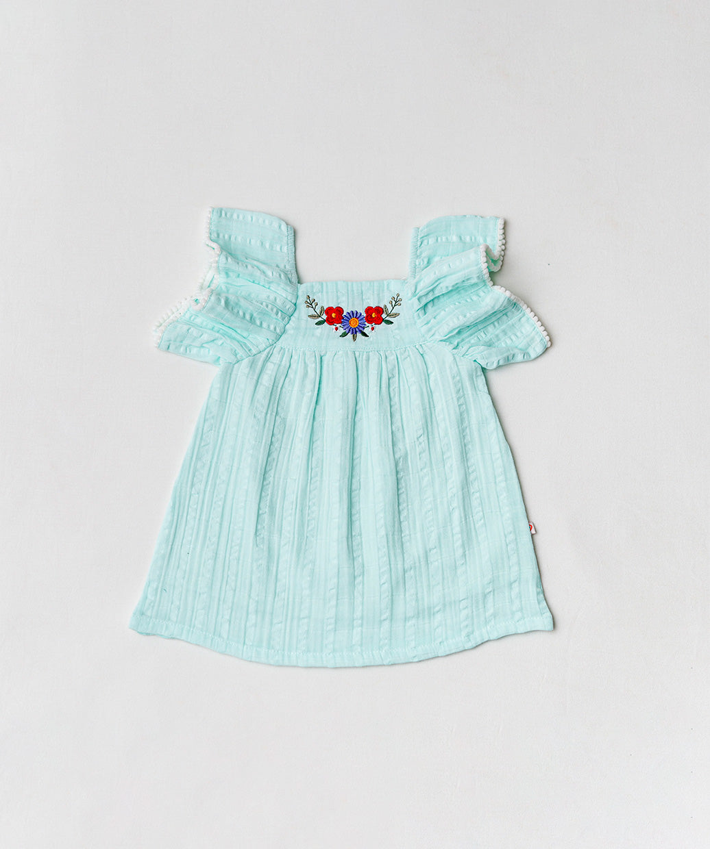 Muslin Seer Sucker Flutter Sleeve Frock - Mint