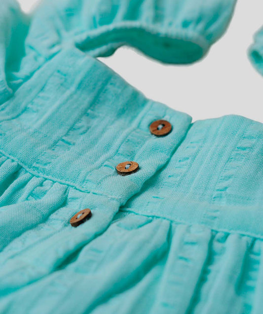 Firstin Muslin Seer Sucker Flutter Sleeve Frock - Mint