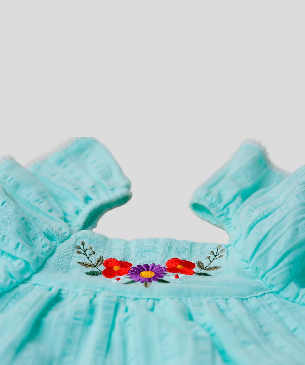 Muslin Seer Sucker Flutter Sleeve Frock - Mint