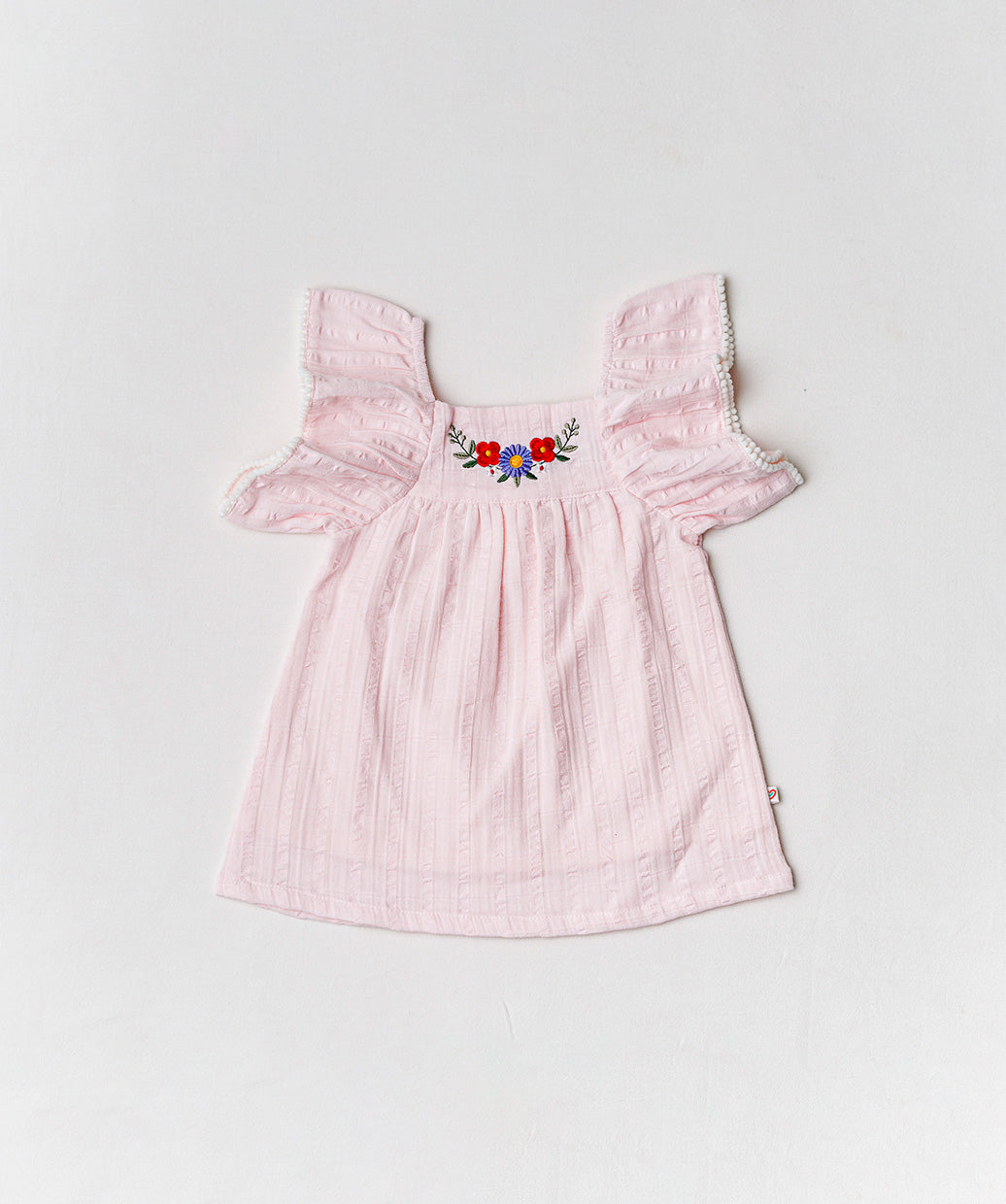 Muslin Seer Sucker Flutter Sleeve Frock - Lt Pink