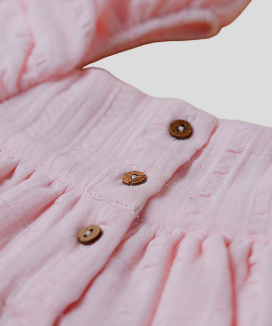 Firstin Muslin Seer Sucker Flutter Sleeve Frock - Lt Pink