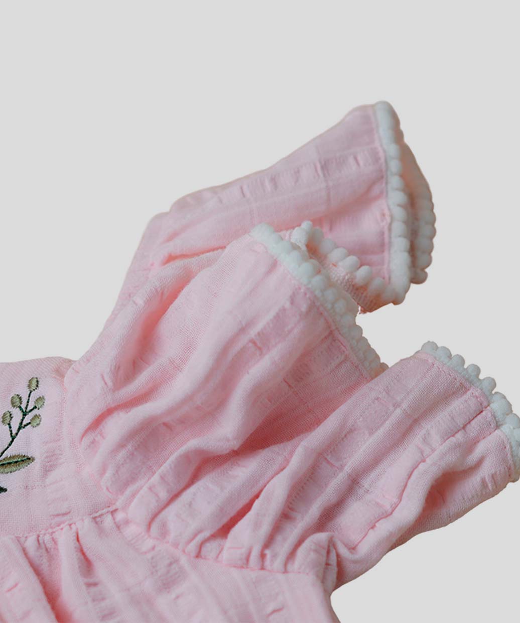 Muslin Seer Sucker Flutter Sleeve Frock - Lt Pink