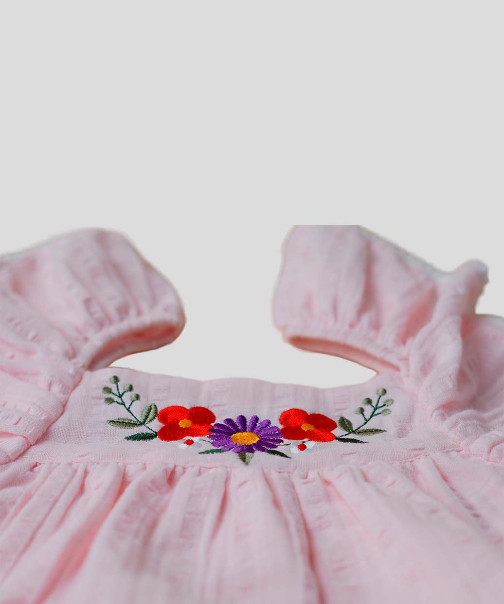 Muslin Seer Sucker Flutter Sleeve Frock - Lt Pink