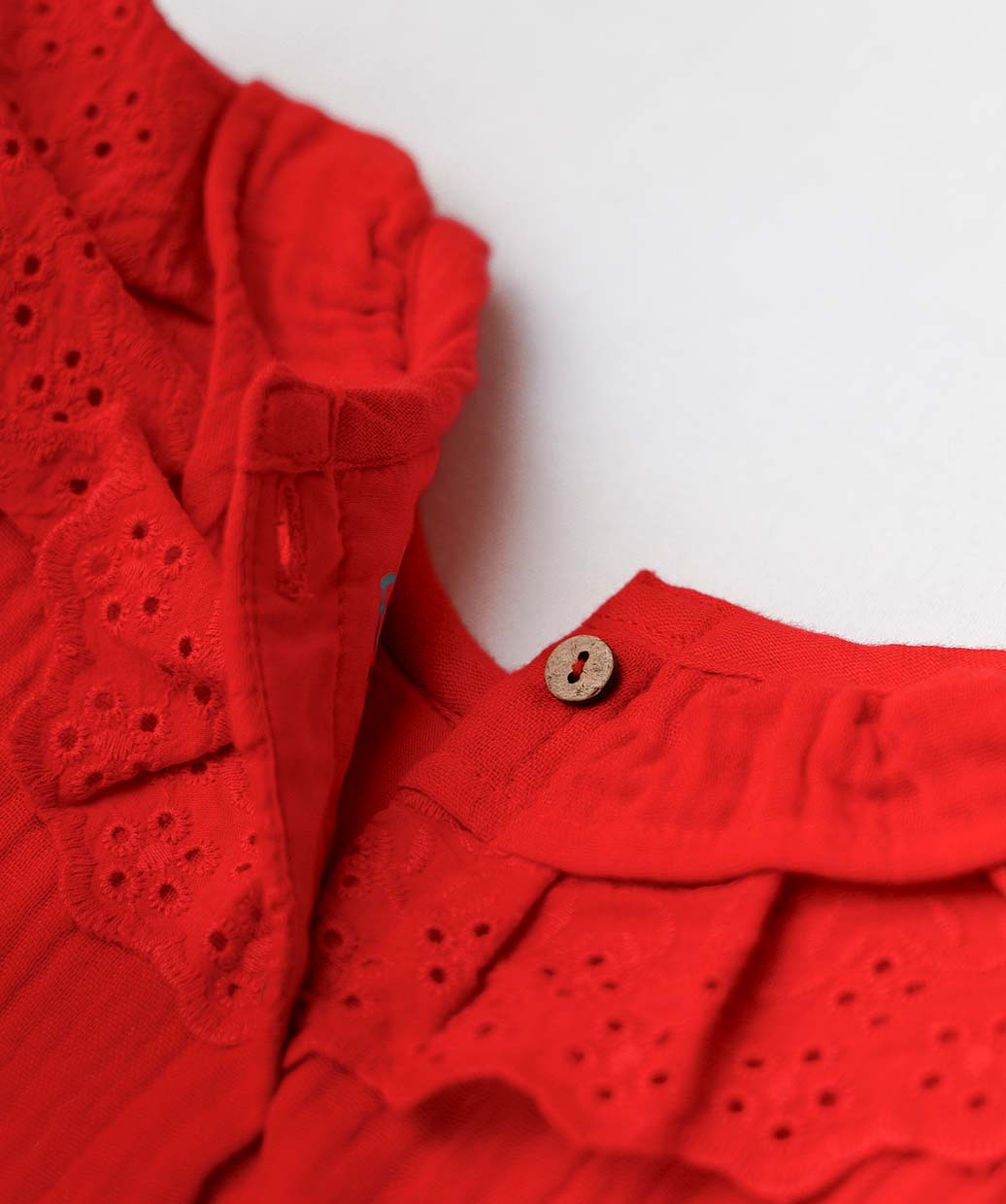 Muslin Bubble Crinkle Frock (Frill Bow) - Carmine