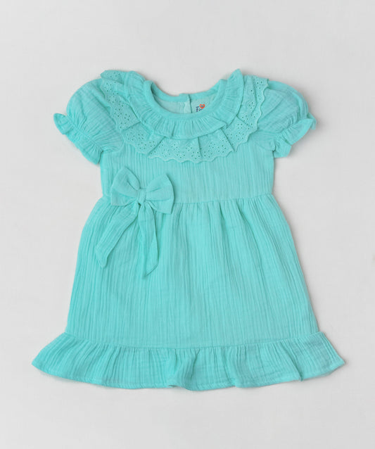 Muslin Bubble Crinkle Frock (Frill Bow) - Marine