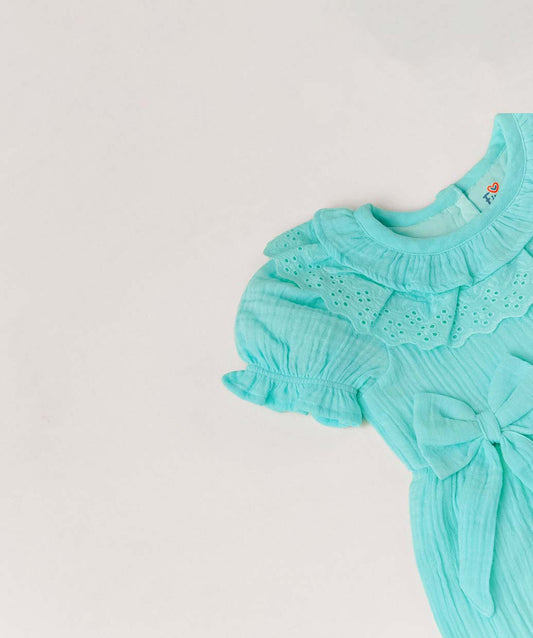 Muslin Bubble Crinkle Frock (Frill Bow) - Marine
