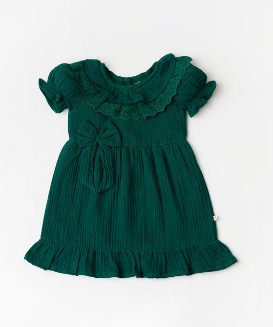 Muslin Bubble Crinkle Frock (Frill Bow) - Opal