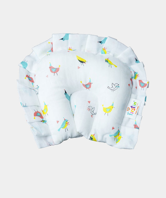 Muslin Baby Pillow (Frill) - Green Bird