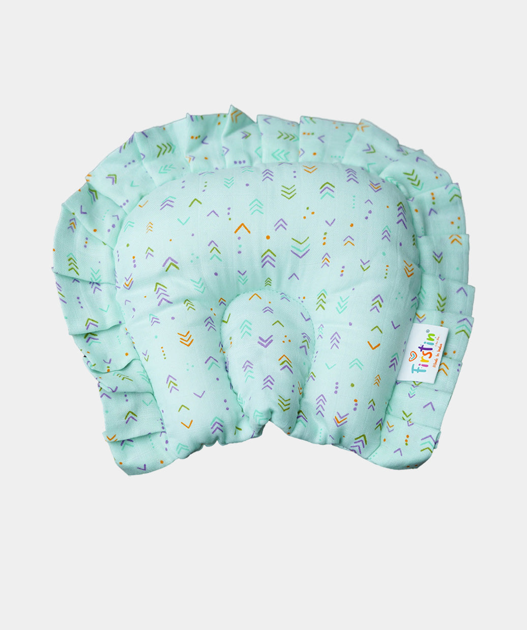 Muslin Baby Pillow (Frill) - Mint Multi Arrows