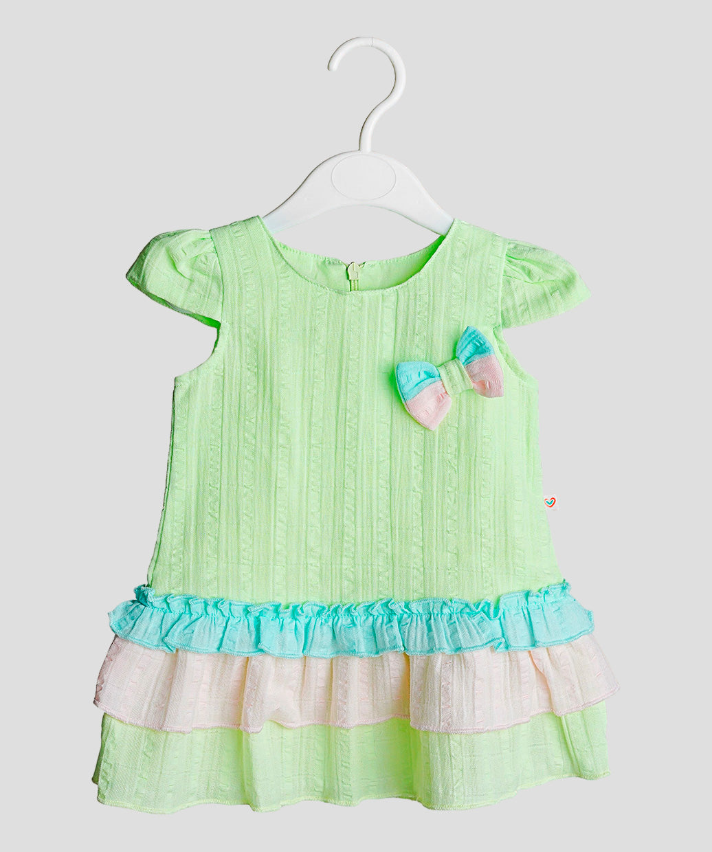 Seer Sucker Muslin Fusion Frock - Lt. Green
