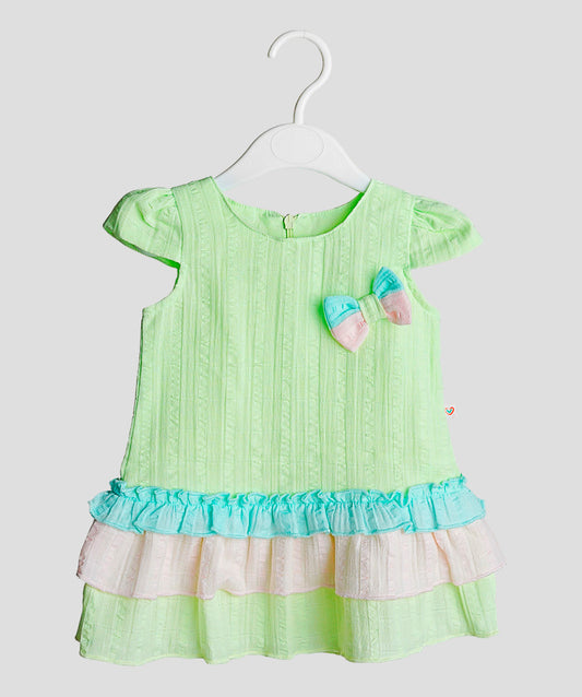 FIRSTIN Seer Sucker Muslin Fusion Frock - Lt. Green