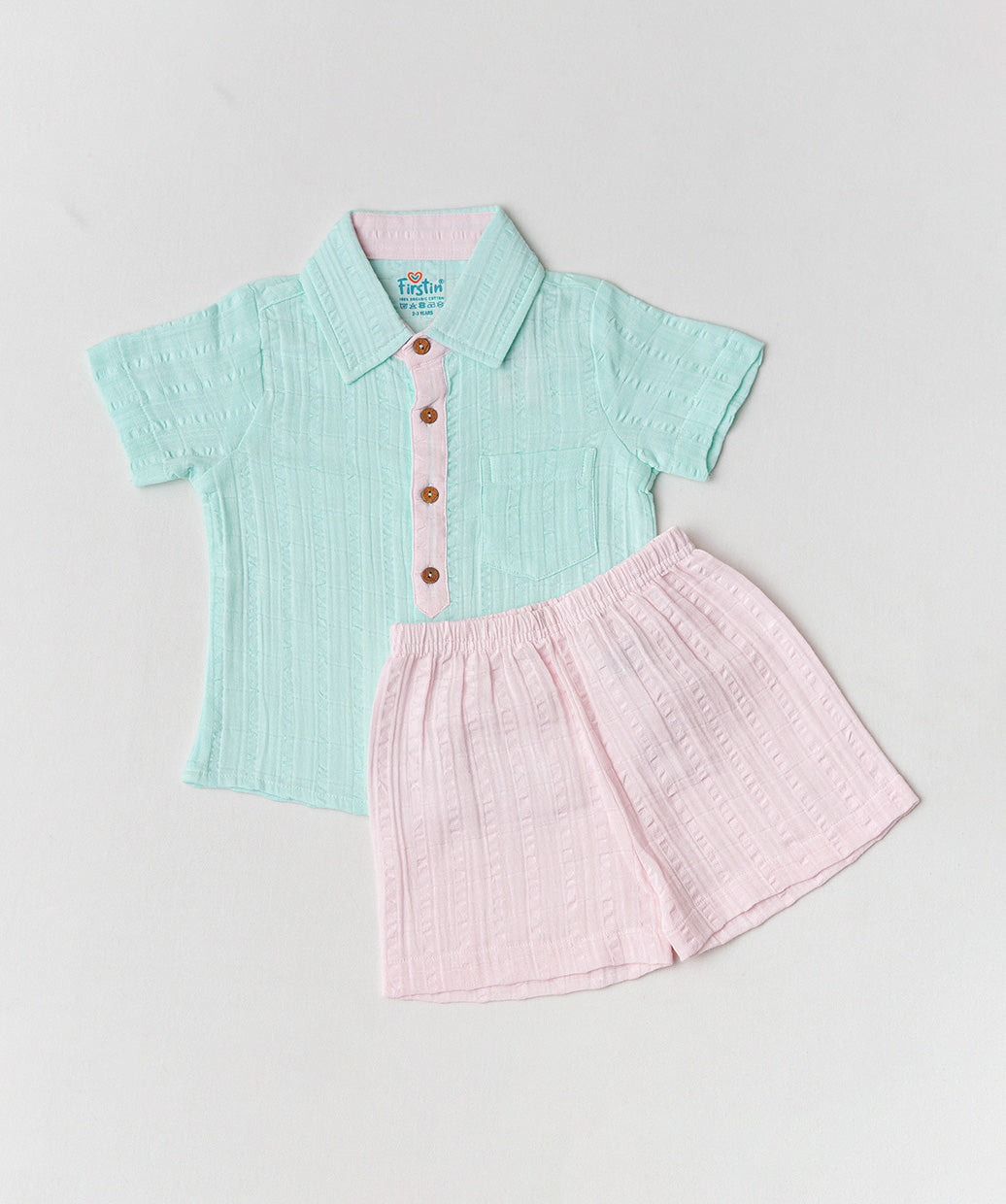 Muslin Seer Sucker Fusion Shirt-Shorts Set - Mint