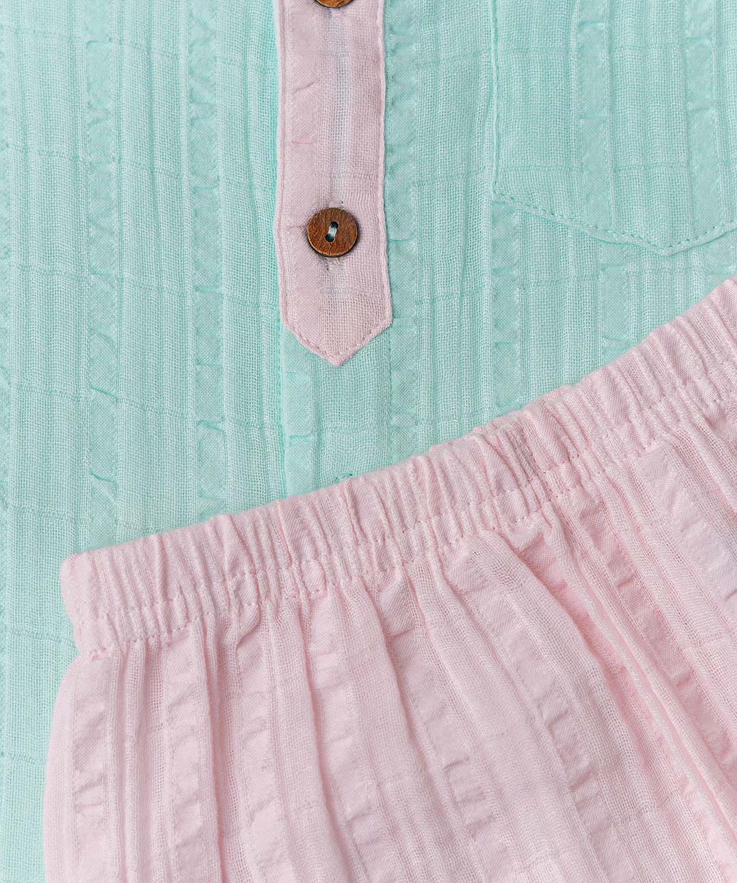 Muslin Seer Sucker Fusion Shirt-Shorts Set - Mint