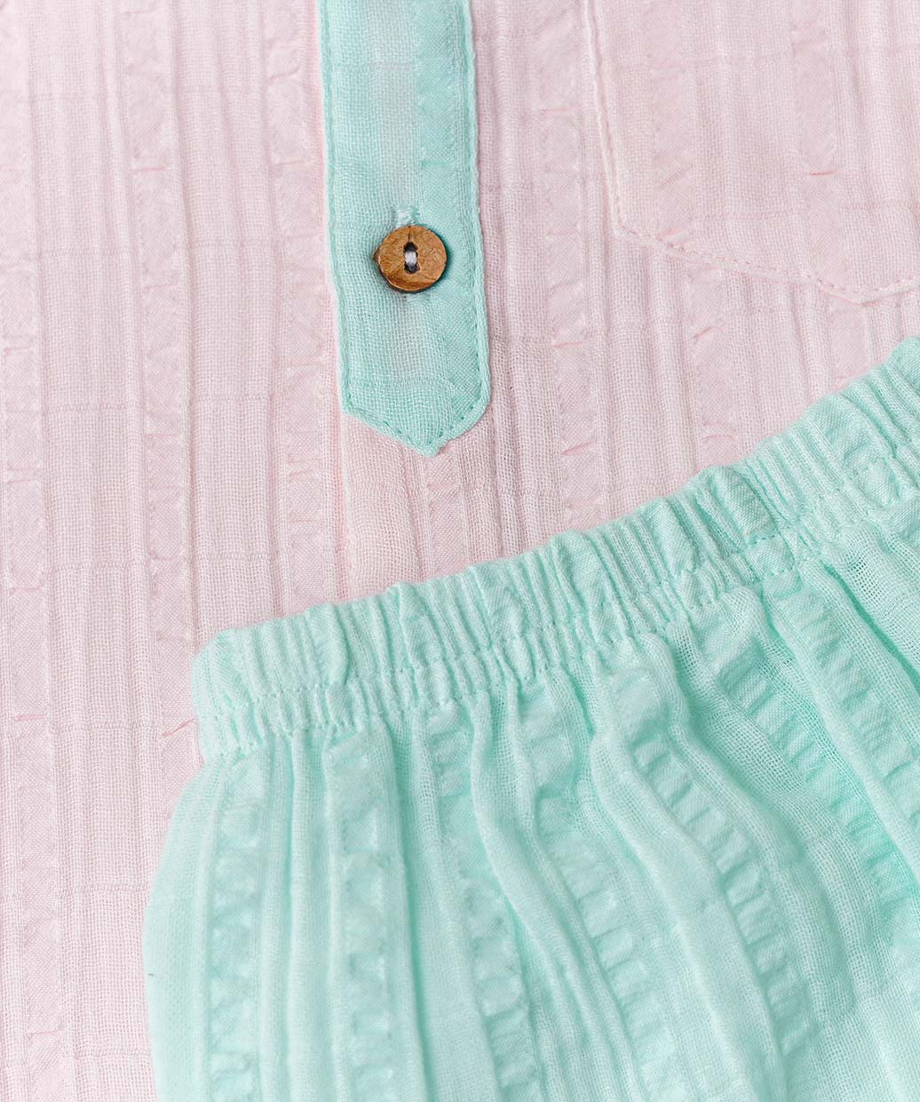Muslin Seer Sucker Fusion Shirt-Shorts Set - Lt. Pink