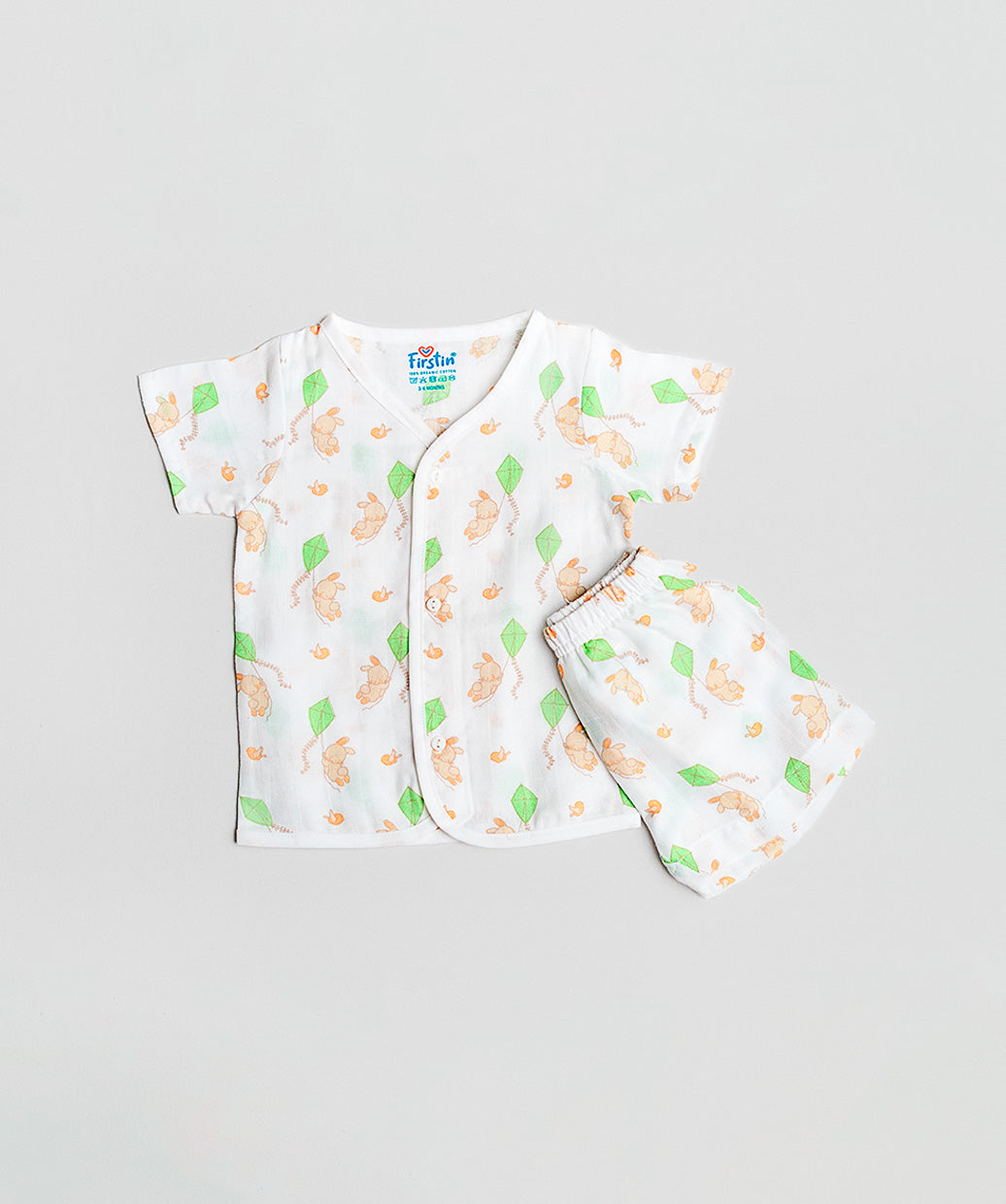 Vanilla Bunny Kite White Base Muslin Jabla Shorts Set Half Sleeve