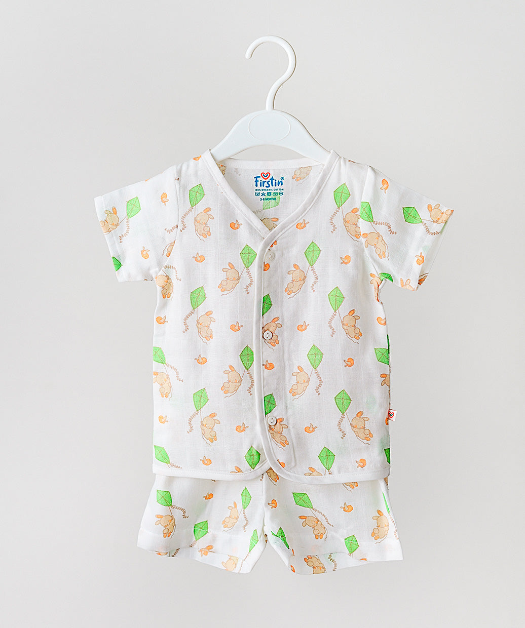Vanilla Bunny Kite White Base Muslin Jabla Shorts Set Half Sleeve