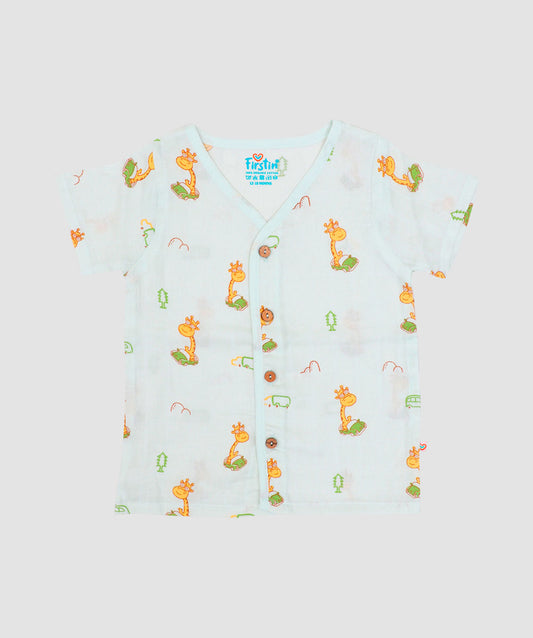FIRSTIN Frost Joyous Giraffe Printed Muslin Jabla Shorts Set Half Sleeve