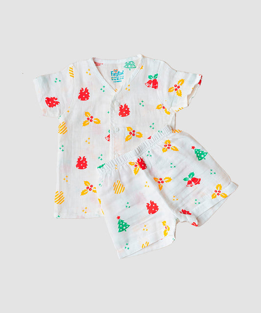 FIRSTIN Muslin Jabla-Shorts Half Sleeve - Jingle Bell