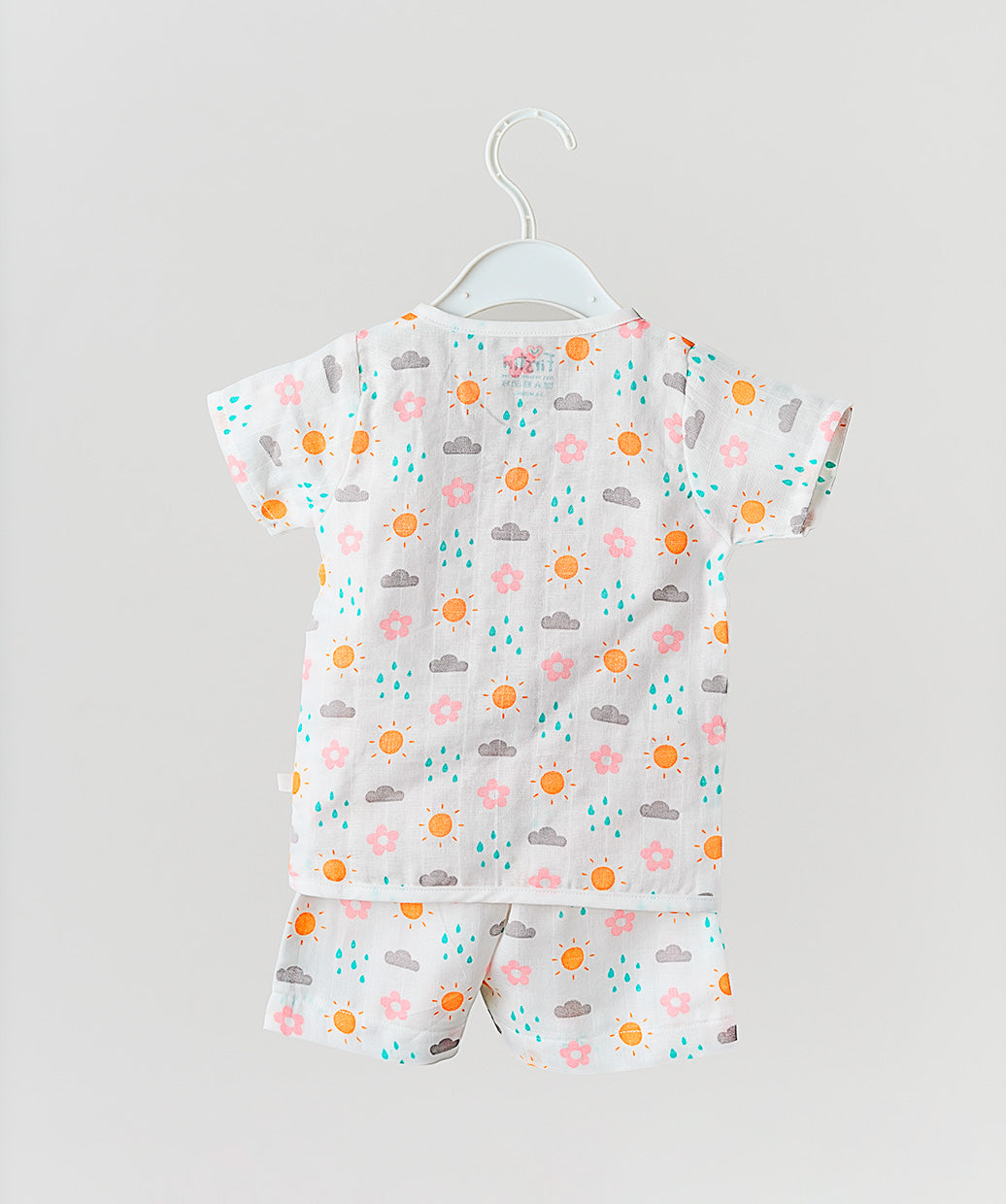 Salsa Rose Daisy Cloud White Base Muslin Jabla Shorts Set Half Sleeve