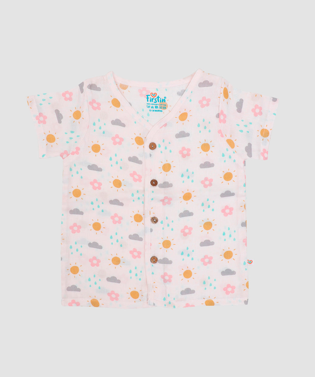 Salsa Rose - Daisy Cloud Printed Muslin Jabla Shorts Set Half Sleeve