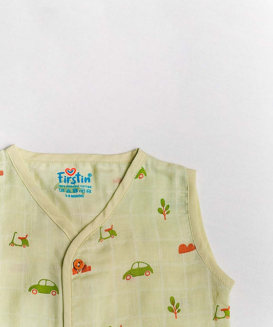 FIRSTIN Aloe Wash Vespa Muslin Jablas Shorts Set Sleeveless