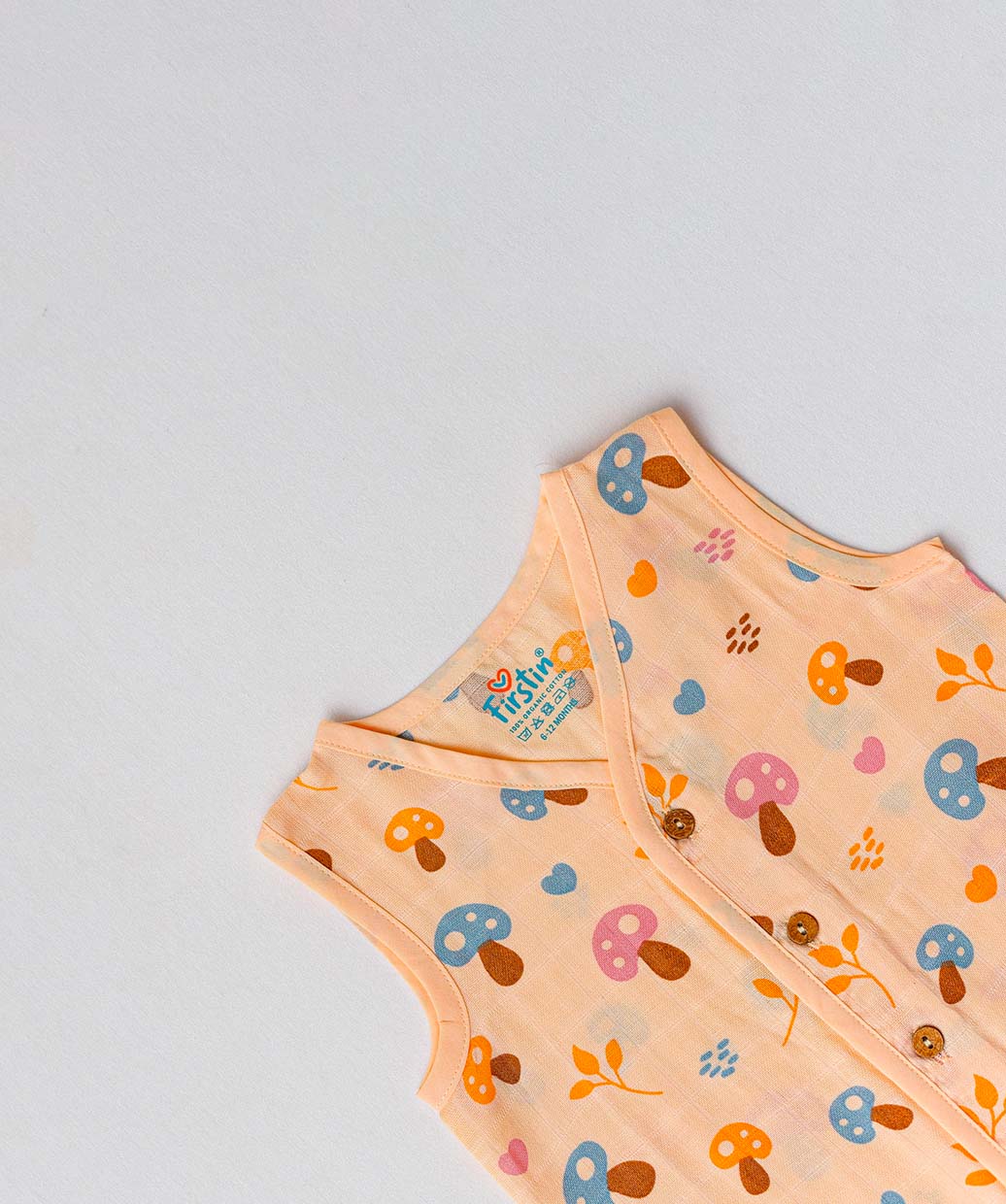 Muslin Jabla-Shorts Set Sleeveless - Apricot Sherbet Mushies