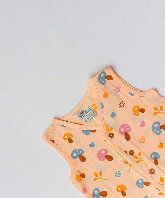 FIRSTIN Muslin Jabla-Shorts Set Sleeveless - Apricot Sherbet Mushies