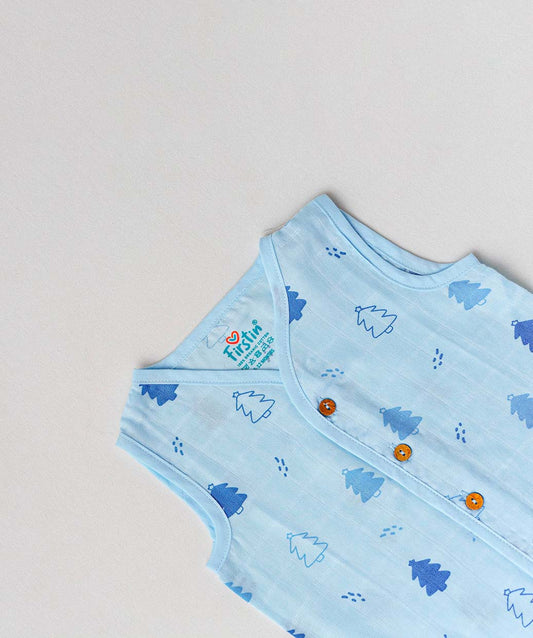 FIRSTIN Muslin Jabla-Shorts Set Sleeveless - Blue Fir Tree