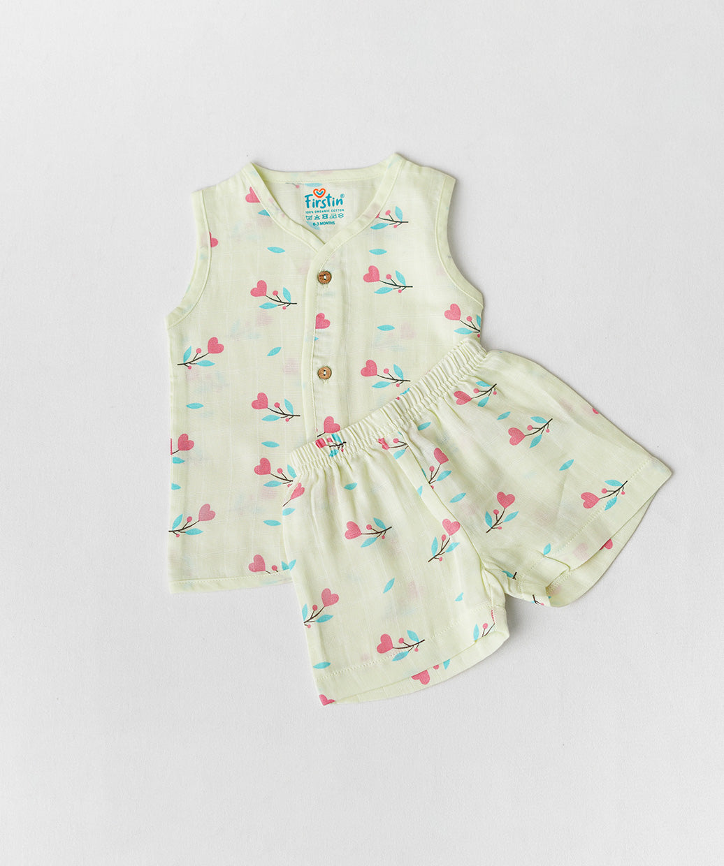 Muslin Jabla-Shorts Set Sleeveless - Lime Cream Anthurium